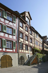 Fototapeta na wymiar Fachwekrhäuser in der Altstadt von Meersburg am Bodensee, Baden-Wuerttemberg, Deutschland, Europa