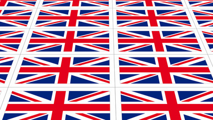 Sheet of postcards with national flag of UK. Sate symbol of Great Britain nation and government.