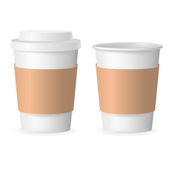 Coffee takeaway cup with cover 3d realistic mockup transparent background design vector illustration