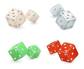 Dice 3d realistic game deisgn icons set vector illustration