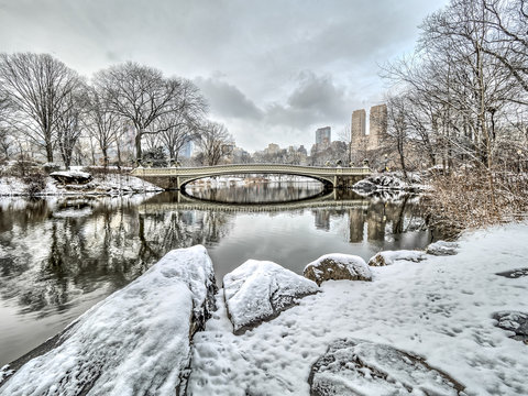 Bow bridge Central Park bow bridge after snow storm