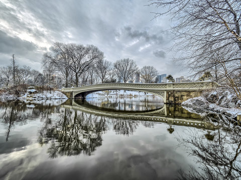 Bow bridge Central Park bow bridge after snow storm