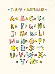 Funny Hand Drawn Coloured Alphabet ABC. Creative Vector Typography Concept