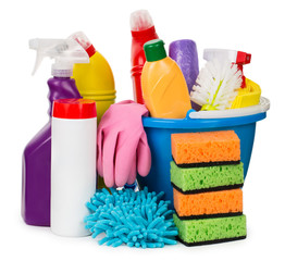 cleaning supplies, sponges, rags, brushes, sprays, cleaning agen - 136319704