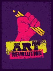 Art Revolution Creative Poster Concept. Hand Holding Pencil Stencil Vector