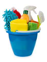 Bucket with cleaning supplies