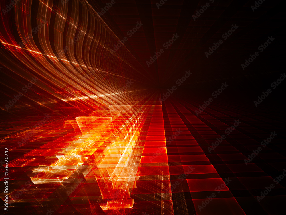 Poster abstract background element. fractal graphics. three-dimensional composition of glowing grids and wa