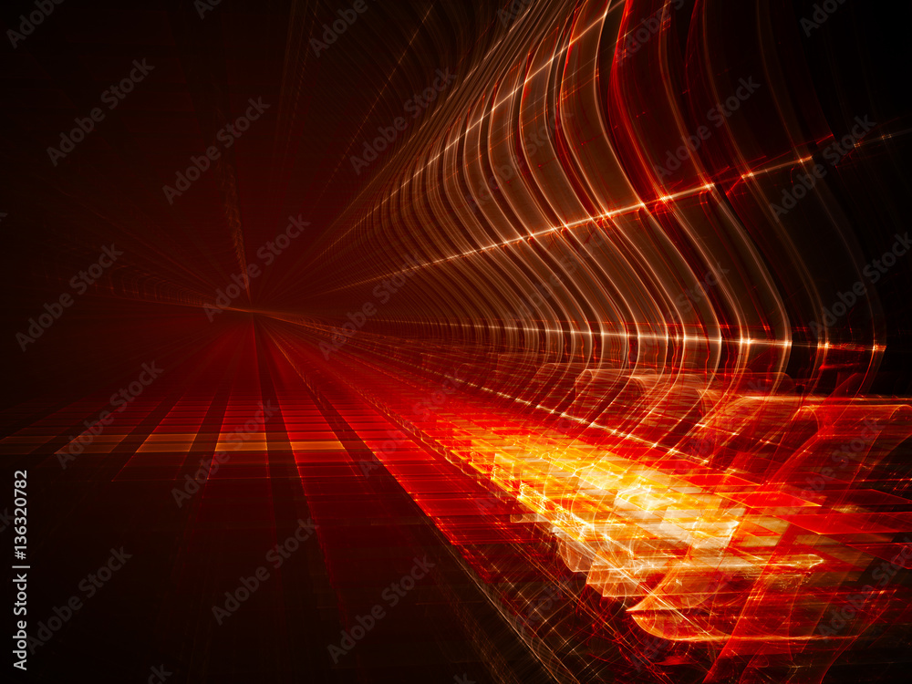Poster abstract background element. fractal graphics. three-dimensional composition of glowing grids and wa