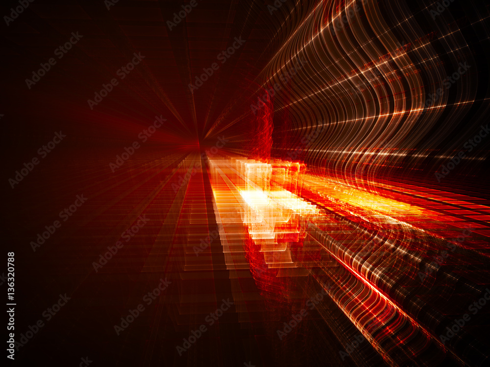 Poster abstract background element. fractal graphics. three-dimensional composition of glowing grids and wa