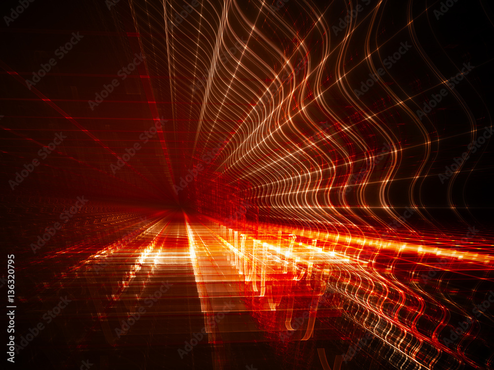 Poster abstract background element. fractal graphics. three-dimensional composition of glowing grids and wa
