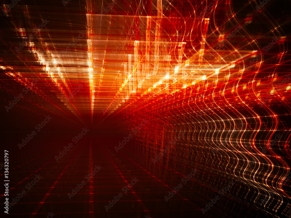 Poster abstract background element. fractal graphics. three-dimensional composition of glowing grids and wa