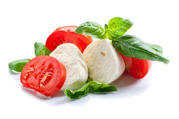  mozzarella with tomato and basil isolated on white