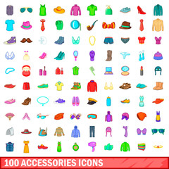 100 accessories icons set, cartoon style
