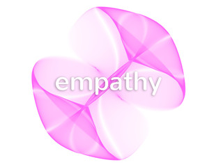 "Empathy" conceptional illustration with text "empathy" on abstract form - pink on white background