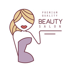Natural Beauty Salon Hand Drawn Cartoon Outlined Sign Design Template With Female Character Stylized To Underline Text With Arm