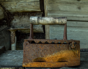 ancient flat iron on the table