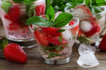 Summer drink (mojito) strawberry and mint ice.