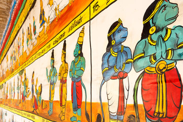 Close up view of wall painting, Kumbakonam, Tamilnadu, India - Dec 17, 2016