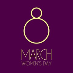vector illustration with March 8 Womens Day greeting card on purple background.March 8 Womens Day creative typography greeting card