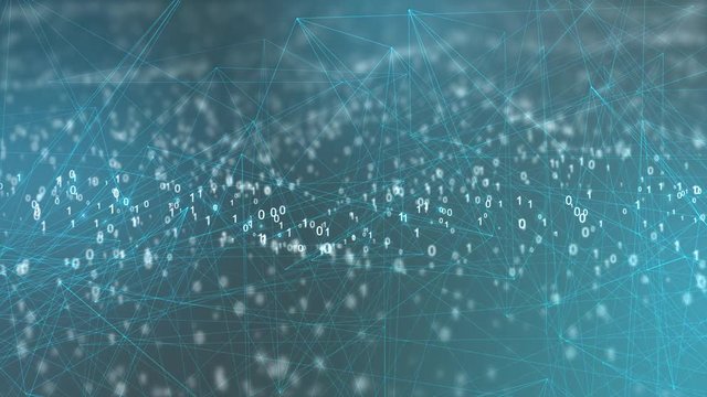Bin&auml;re Zahlen Codes Bewegen sich im Raum mit Polygonen