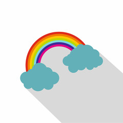 Rainbow and clouds icon, flat style