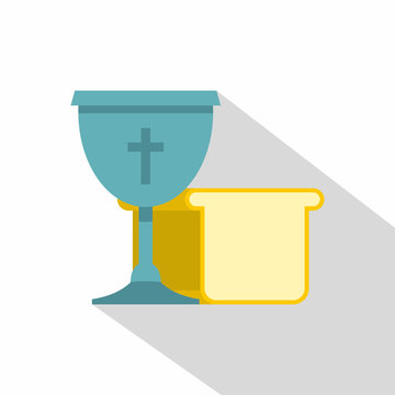 Bowl and bread icon , flat style