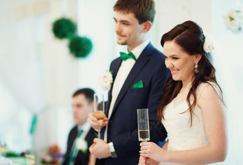 Newlyweds accept congratulations from guests