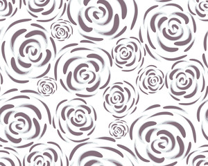 Pattern with rose blossoms on a white background. Simple vintage floral background. Ornament with painted pink flowers Blue-gray color