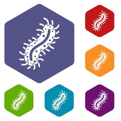 Cell of dangerous virus icons set