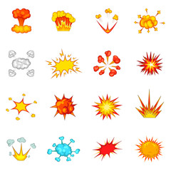 Explosion icons set, cartoon style