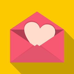 Pink envelope with Valentine heart icon flat style