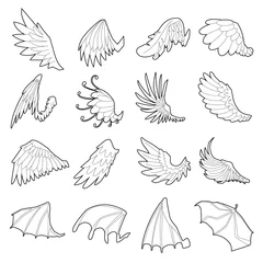 Fotobehang Different wings icons set, outline style © ylivdesign