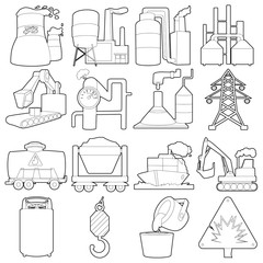 Industrial symbols icons set, outline style