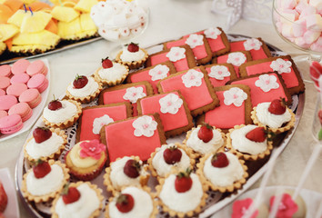 Sweet cakes on the buffet table