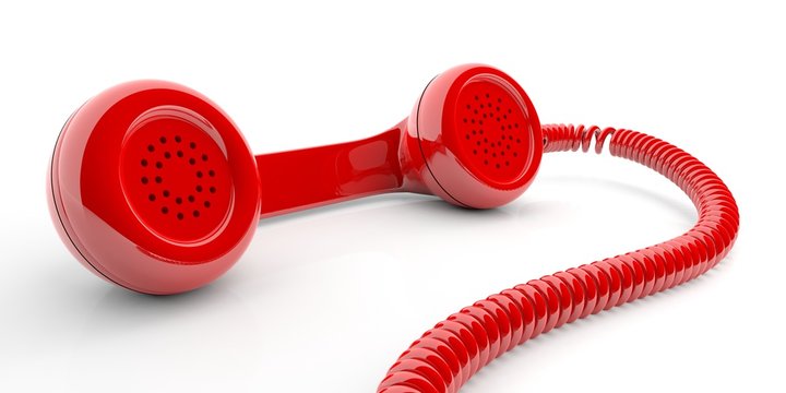 Red old phone receiver on white background. 3d illustration