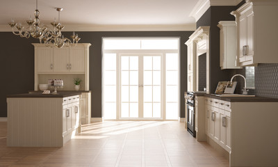 Classic kitchen, scandinavian minimal interior design with woode