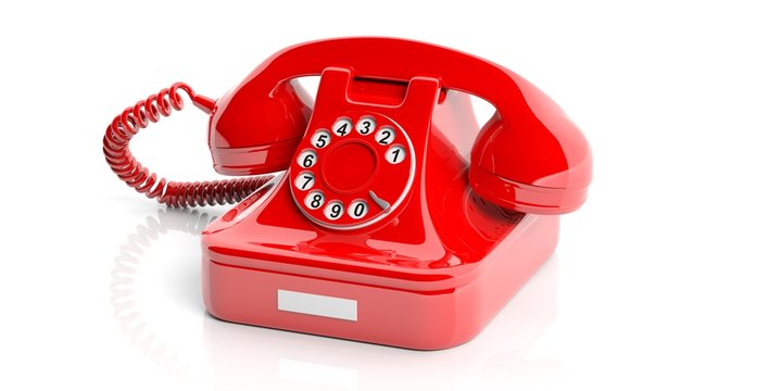 Red old telephone on white background. 3d illustration