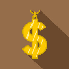 Gold dollar symbol icon, flat style