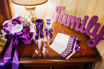 wedding Bridal bouquet on a dark table