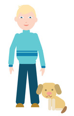 flat illustration vector little boy with a dog.