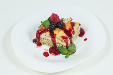 Appetizing casserole with berries and fruit