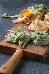 Colored fresh homemade pasta tagliatelle