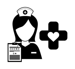 doctor with medical care icon image black and white vector illustration design 