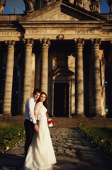 attractive couple at the antique columns