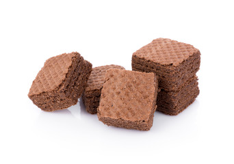 Wafers cubes with chocolate isolated on white background