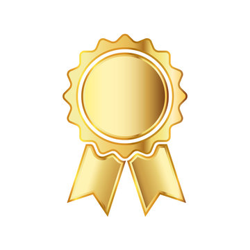 Golden medal icon with ribbon. Vector illustration.
