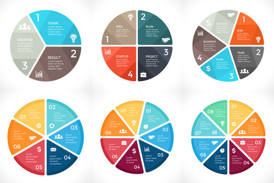 Vector circle arrows infographic, cycle diagram, graph, presentation chart. Business concept with 3, 4, 5, 6, 7, 8 options, parts, steps, processes.