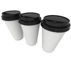 Disposable coffee cups. Blank paper mug. 3d render isolated on white background