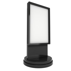 LCD Screen Stand. Black Trade Show Booth. 3d render of lcd screen isolated on white background. High Resolution. Ad template for your expo design.