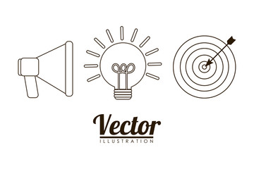 megaphone lightbulb idea target bullseye business related icons image vector illustration design 